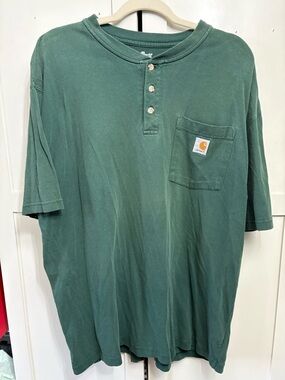 Carhartt Men's Forest Green Short-Sleeve Henley with Pocket